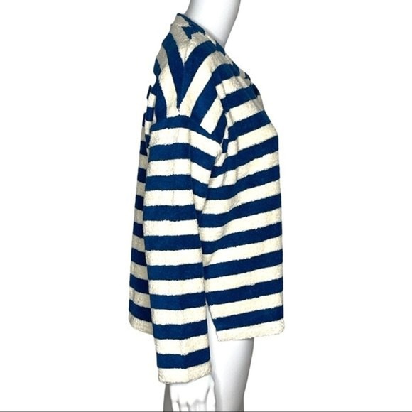 Madewell Sweatshirt Women Small Loop Terry Notch Blue White Stripe Dark‎ Lagoon - Picture 2 of 9